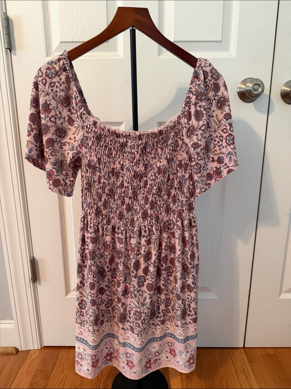 BeBop Pink Floral Smocked Midi Dress